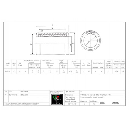 Rodamiento lineal  LM8UU