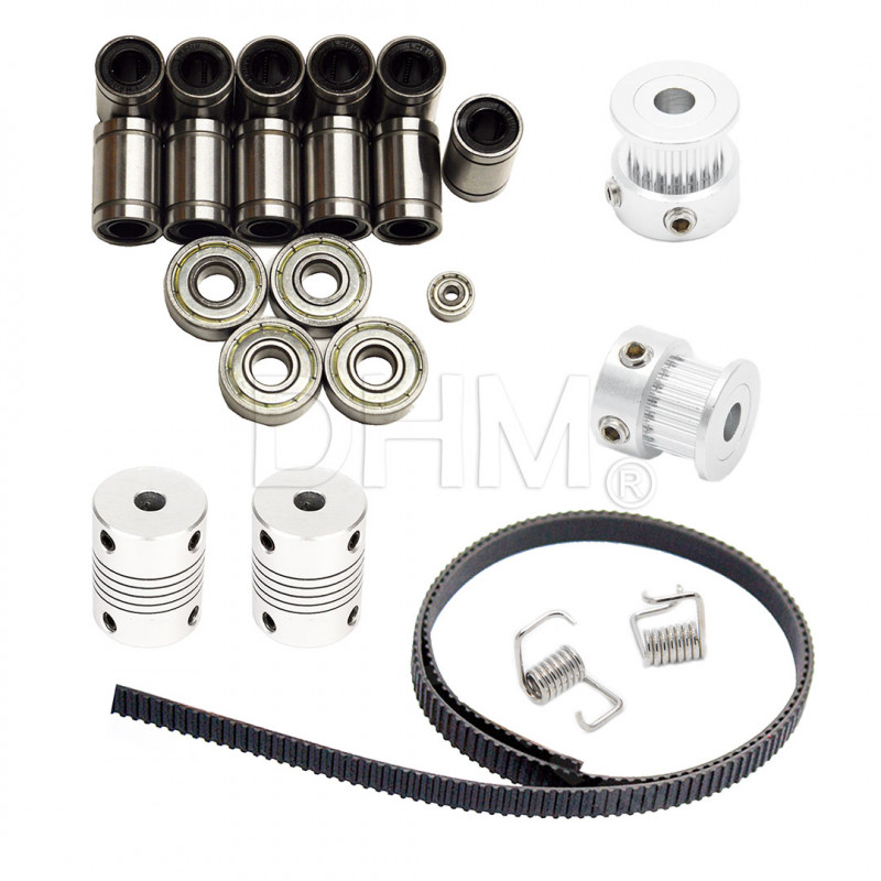 2m GT2 Belt - 2 Pulleys 16 teeth - grubscrews - bearings i3R - coupler shaft 5*5 Stampa 3D18010104 DHM