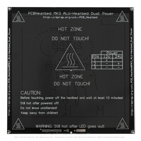 Lit chauffant Mk3 NOIR aluminium 20*20cm Plateau chauffant imprimante 3D Reprap Prusa