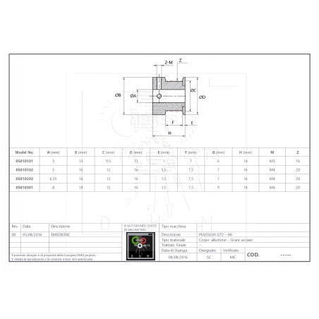 Zahnriemenrad GT2 / 6mm breit Ø5 mm 16 teeth
