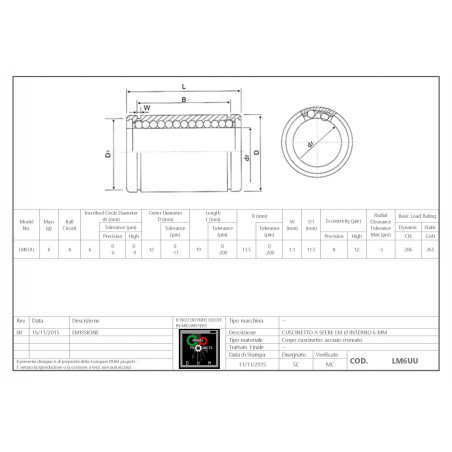 Rodamiento lineal  LM6UU