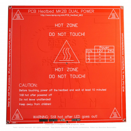 Piatto MK2b rosso 20*20 cm RISCALDATO PCB heated 12V - 24V 3d printer reprap