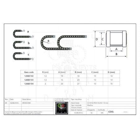 Cadena de energía Longitud 1 m - dimensiones internas 10x10 mm