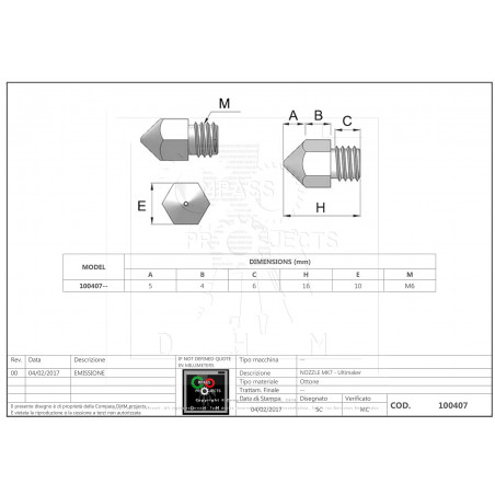 Messingdüse MK7 Ø0.2 mm - 1.75 mm filament