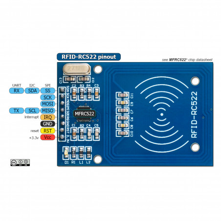 RFID NFC RC522 - Arduino card key 13,56Mhz tag tessera badge - antenna integrata