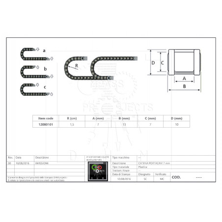 Energy chain Length 1 m - Internal dimensions 7x7 mm