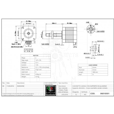 Schrittmotor NEMA 17 mit Trapezschraube Ø8mm 30cm