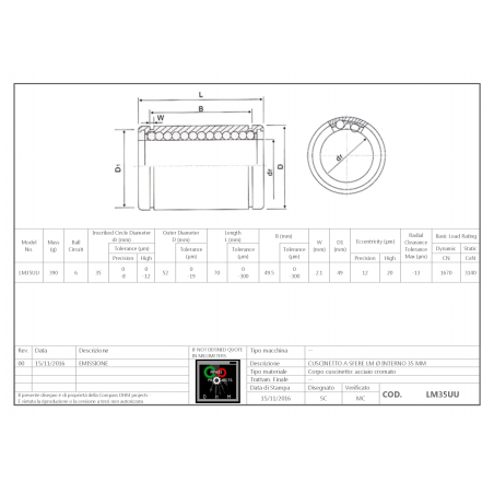 Rodamiento lineal  LM35UU