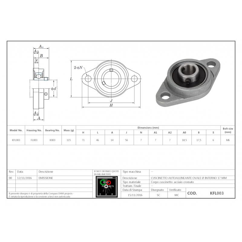 Bearing with an aluminium Diamond Shape Flange Unit KFL003