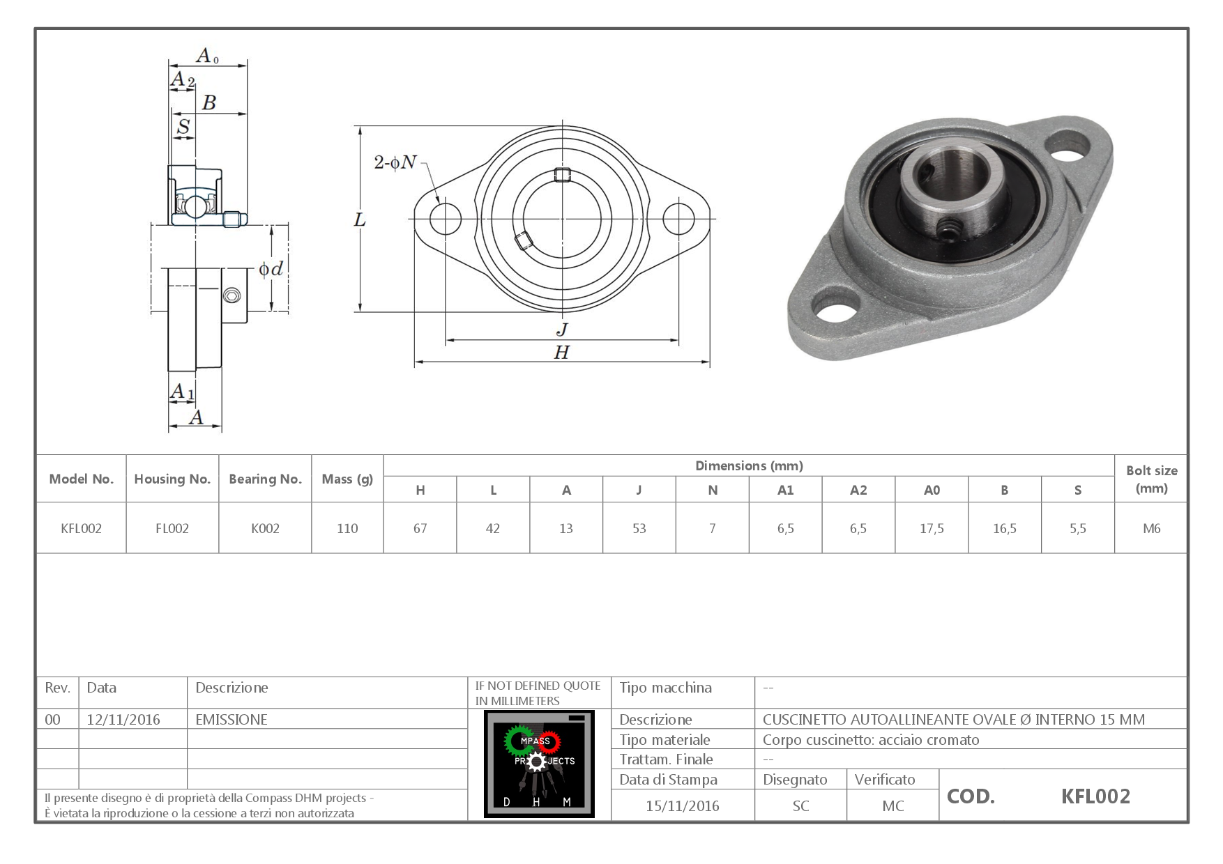 Bearing with an aluminium Diamond Shape Flange Unit KFL002