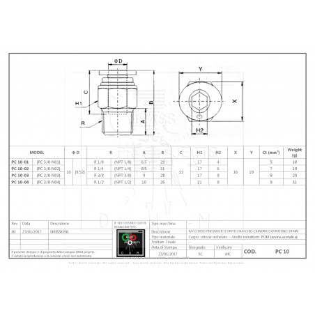 Raccord droit PC 10 01
