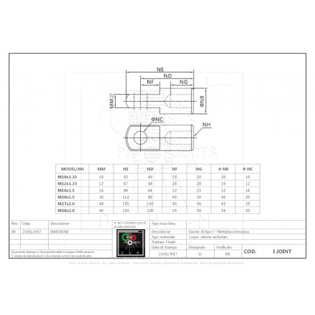 Giunto I - Snodo filettato femmina - M16x1,5