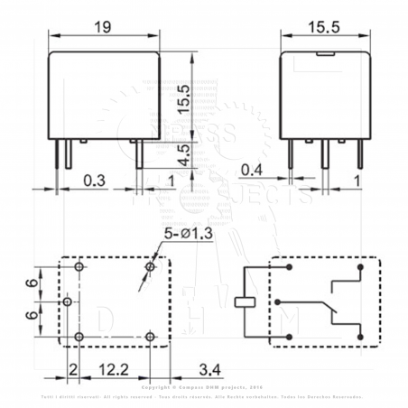 Modulo relè 2 canali 12V DC - 250 V AC modello JQC-3FF-S-Z 12VDC  relay