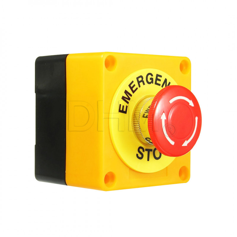 Commutateur de bouton d'urgence rouge avec conteneur emergency STOP Boutons 12050502 DHM