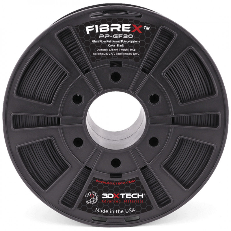 FIBREX PP+GF30 POLYPROPYLENE - Black / 1.75mm / 500g - 3DXTech Glass fiber 3DXTech 19210055 3DXTech