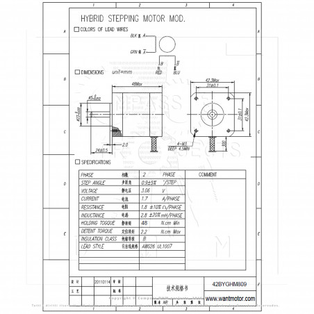 42BYGHM809 1.7A 0.9° Moteur pas à pas stepper WANTAI NEMA 17 CNC 3D print