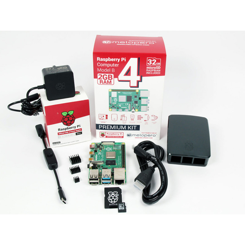 Raspberry Pi 4 Ordinateurs 2GB Ram KIT OFFICIEL PREMIUM avec MicroSD 32GB (Noir) Cartes Raspberry Pi 19220005 Raspberry Pi