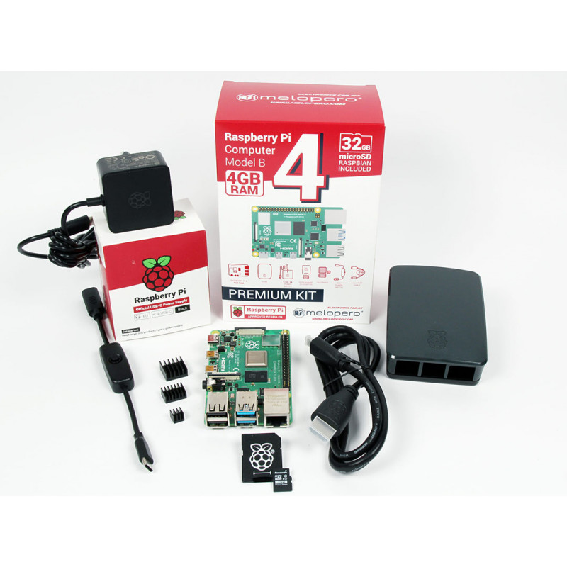 Raspberry Pi 4 Computer 4GB Ram OFFICIAL PREMIUM KIT with MicroSD 32GB (Black) Cards Raspberry Pi 19220009 Raspberry Pi