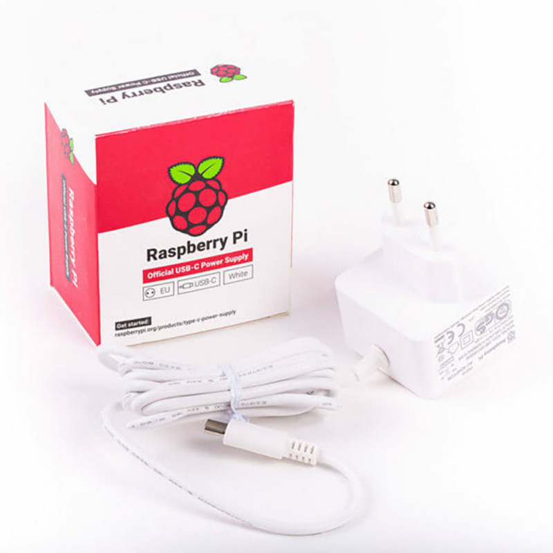 Raspberry Pi 4 Official Power Supply (5.1V ? 3A) White with EU Plug HAT and accessories 19220019 Raspberry Pi