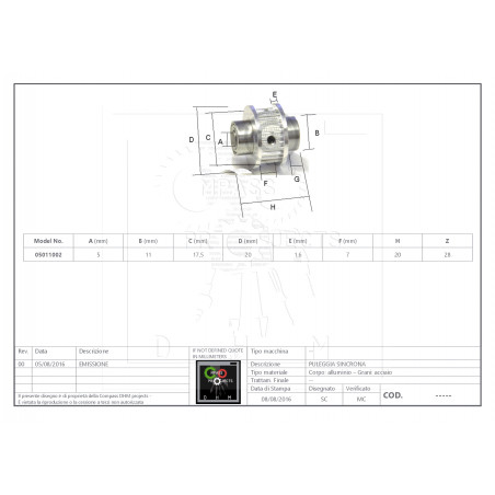 S2M SYNCHRONOUS-Riemenscheibe Ø 5 mm 28 Zähne H6