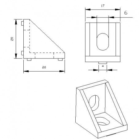 Support d'angle en aluminium extrudé (pour 20x20)