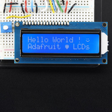 LCD estándar 16x2 + extras - blanco sobre azul