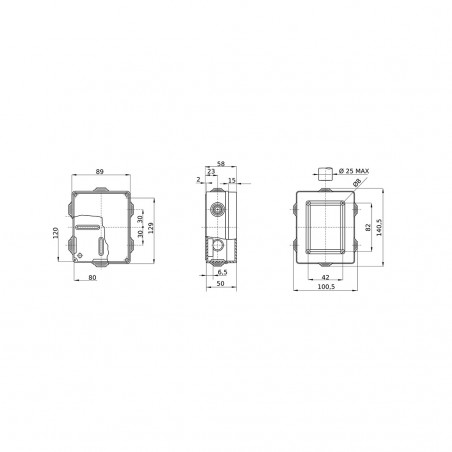 JUNCTION BOX WITH PRE-DRILLED SCREW LOW COVER - 120X80X50
