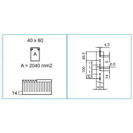 Kabelkanal 40x60 mm - Schlitz 4 mm - grau - pro Meter