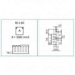 Canalización de cables 60x60 mm - ranura 8 mm - gris - por metro Canalizaciones para Cables 19640015 Bocchiotti