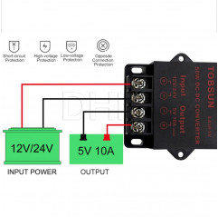 Convertidor de tensión / transformador / reductor de potencia - DC 24V a DC 5V Módulos Arduino 08040327 DHM