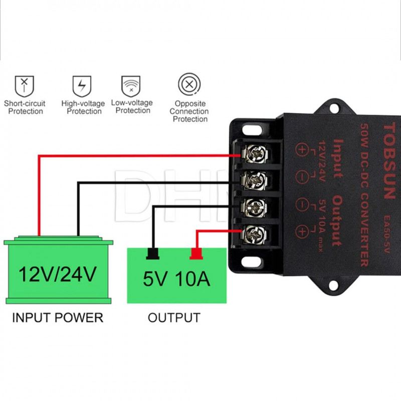 Convertidor de tensión / transformador / reductor de potencia - DC 24V a DC 5V Módulos Arduino 08040327 DHM