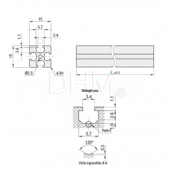 SERIE 3 - Cava 5mm - TAGLIO A MISURA Profili strutturali 15x15 - profilati in alluminio estruso Serie 3 (cava 5)18050303 DHM Pro