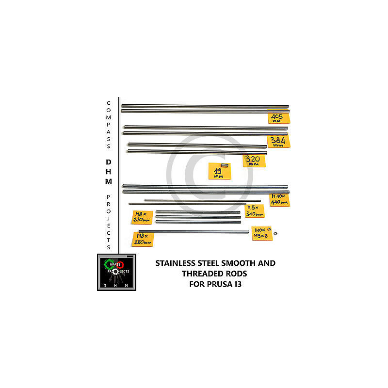 Prusa i3 smooth & threaded rods kit- stainless steel smooth & threaded rods- 3D 3D printing 18011011 DHM