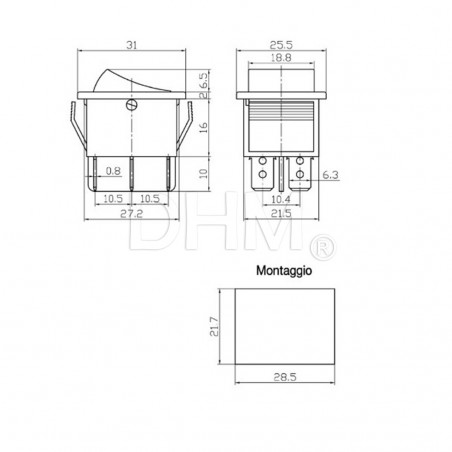 KCD4-201 interruptor basculante 16A 250V /125V NEGRO