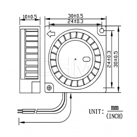 Turbo brushless double bearing fan with duct 30*30*10 mm 24V