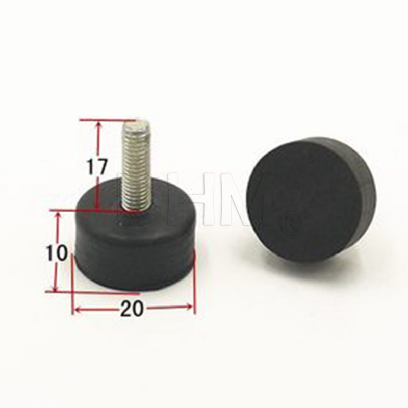 Black color non-slip foot with threaded bar - 20x10x17mm Wheels, feet, rollers and roller conveyors 11060231 DHM