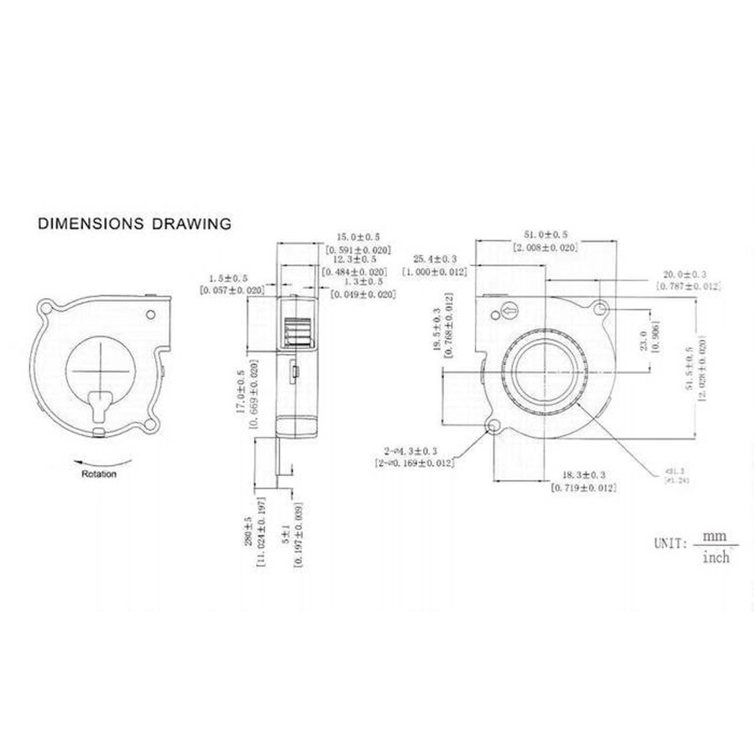 Turbo brushless double bearing fan with duct 50*50*15 mm 24V