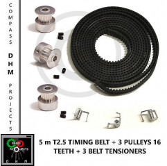 5m T2.5 Zahnriemen mit 3 Riemenscheiben 16 Zähne & Madenschrauben - RepRap - 3D-Drucker 3d Drucken 18010103 DHM