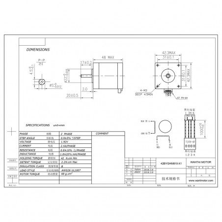 42BYGHM810-X1 2.4A 0.9° Stepper motor stepper WANTAI NEMA 17 CNC 3D print