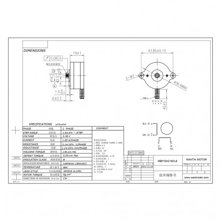 36BYGH218 1,88A 1,8° 3,5V Schrittmotor WANTAI NEMA 14 CNC 3D-Druck