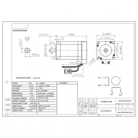 57HBM20-1000 4.0A 1.8° WANTAI NEMA 23 Schrittmotor + SS570 DRIVER