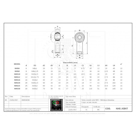 Female U-head Joint - NHS Series - NHS4 - M4x0.7