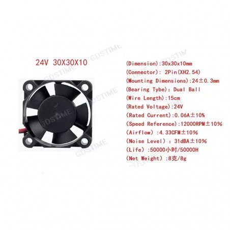 30x30x10mm 24V Kühlerlüfter bürstenlose Turbine 3D Druck - Doppellager