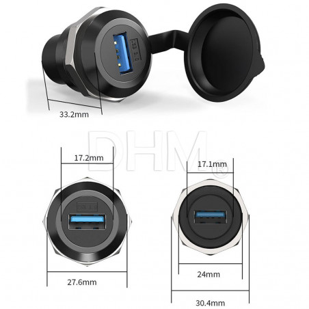 USB 3.0 panel socket - 22mm female-to-female adapter