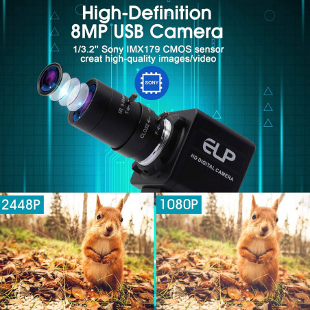 ELP 8-megapixel webcam with 5- to 50-mm Variofokus HD lens
