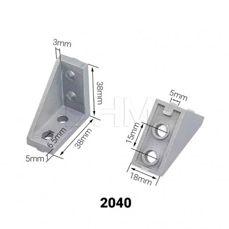 Open bracket with 90° fins for profile 5 series 2020