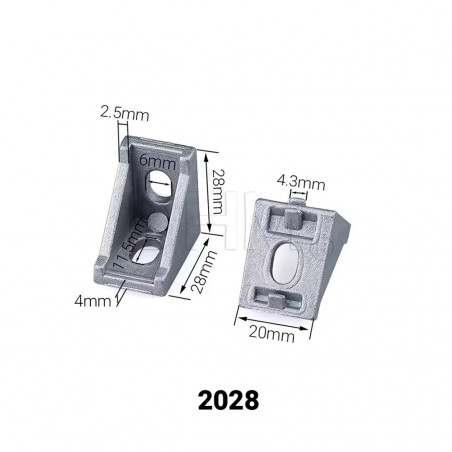 Bracket 20*28 with 90° fins for profile 5 series 2020