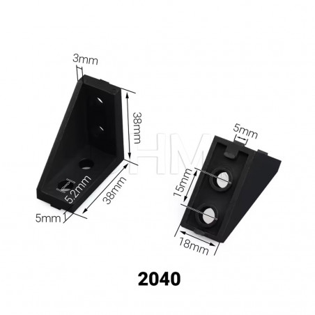 Open bracket with 90° fins for profile series 5 2020 black color