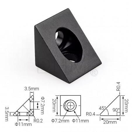 Konsole 20*20 ohne 90°-Lamellen für Profilserie 5 2020 - schwarz