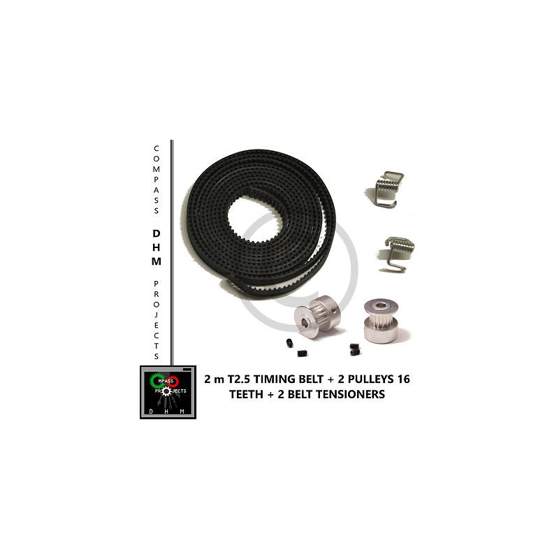 2m T2.5 Zahnriemen mit 2 Riemenscheiben 16 Zähne & Madenschrauben - RepRap - 3D-Drucker 3d Drucken 18010102 DHM